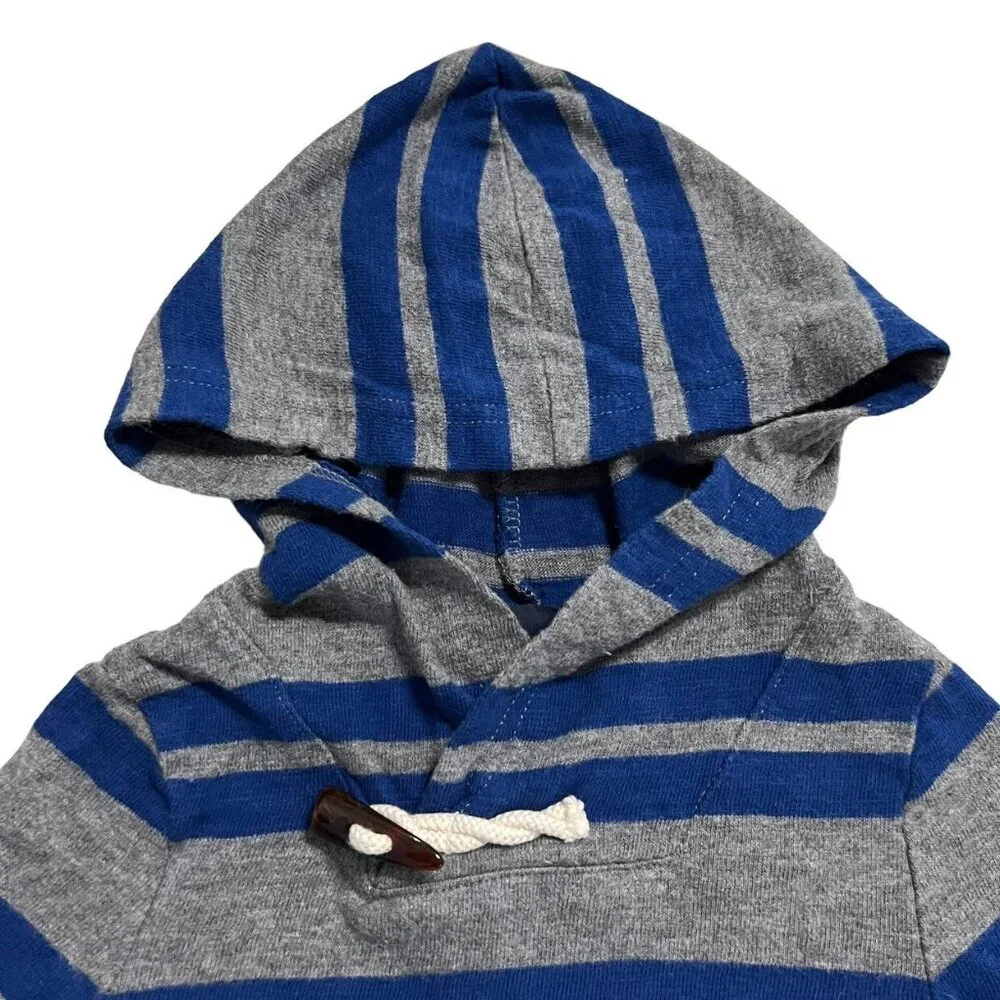 Baby Gap 12-18m Blue & Grey Striped Toggle Hoodie Shirt